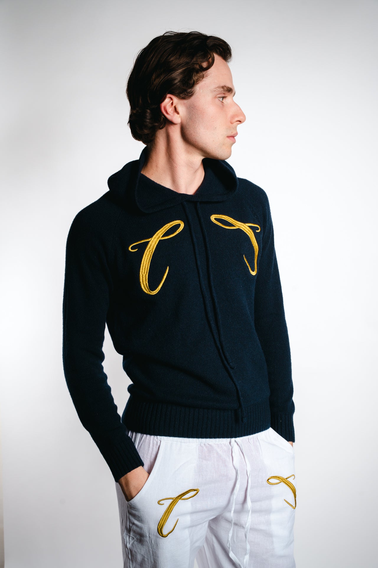 Champagneros Club Sylt - 100% Cashmere Hoodie, Made in Italy - Navy Blue