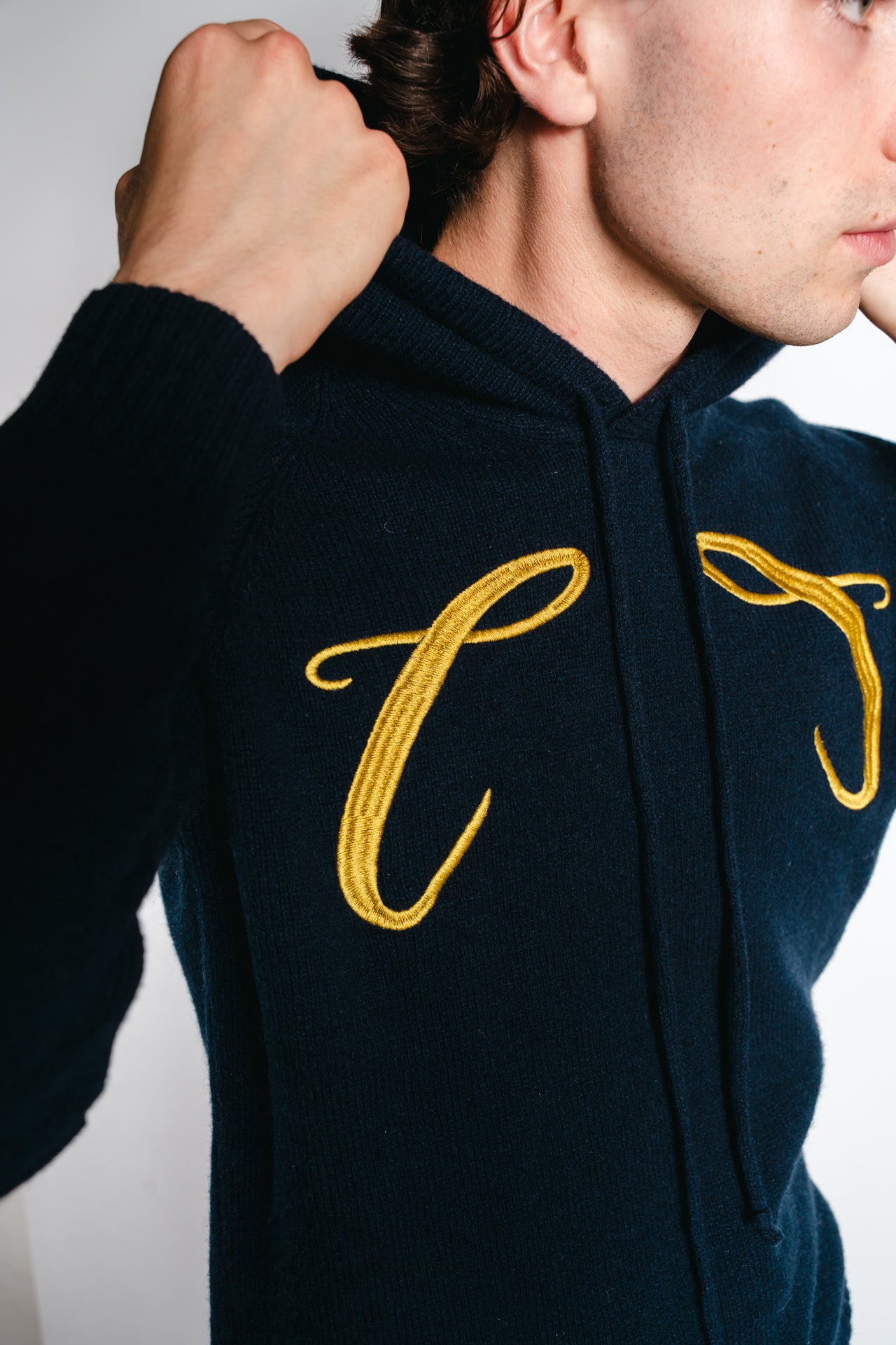 Champagneros Club Sylt - 100% Cashmere Hoodie, Made in Italy - Navy Blue