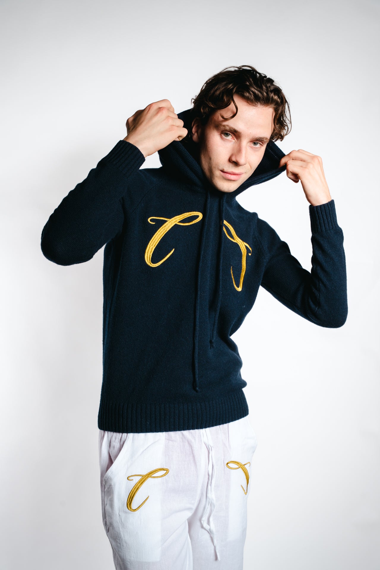 Champagneros Club Sylt - 100% Cashmere Hoodie, Made in Italy - Navy Blue