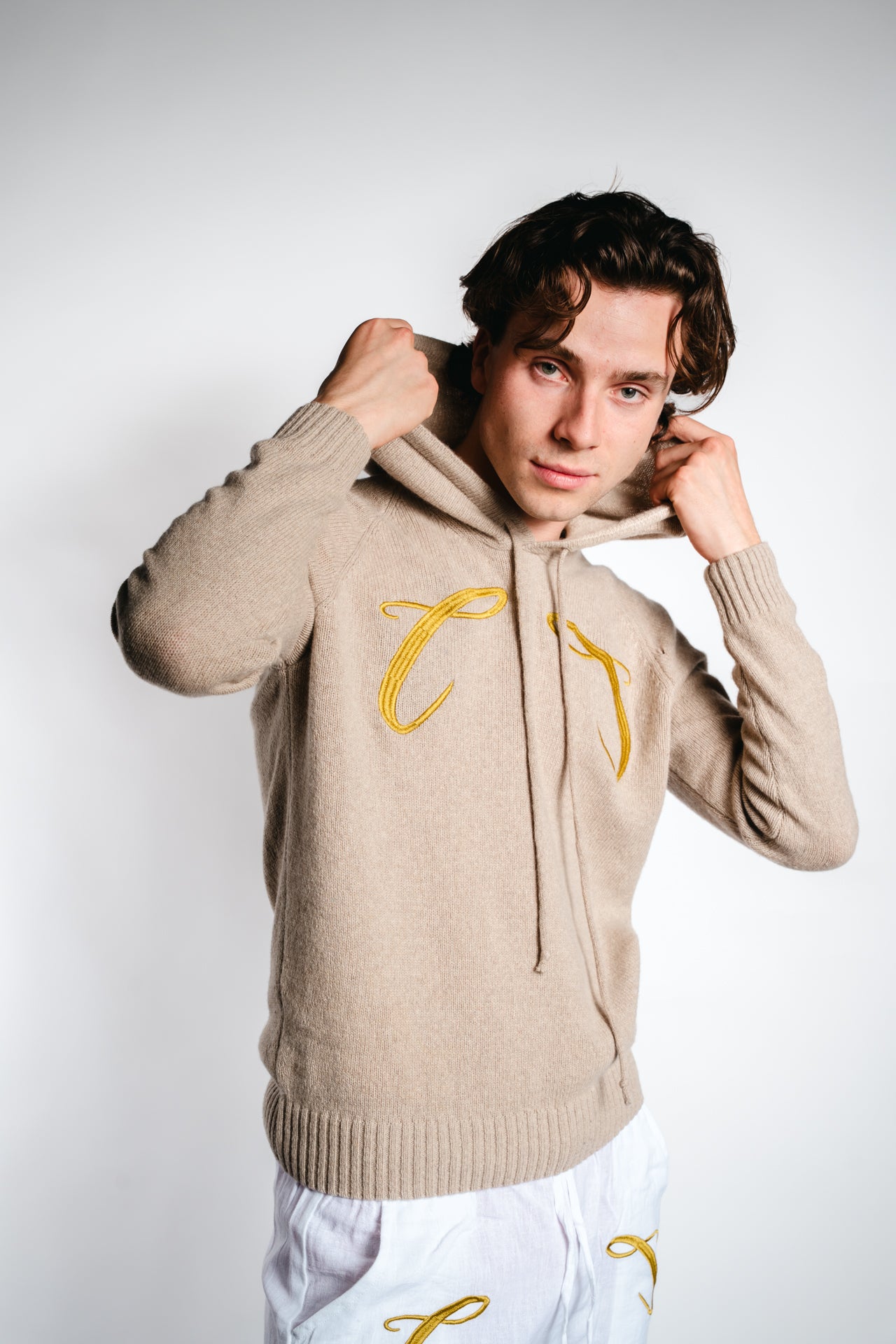 Champagneros Club Sylt - 100% Cashmere Hoodie, Made in Italy - Nature
